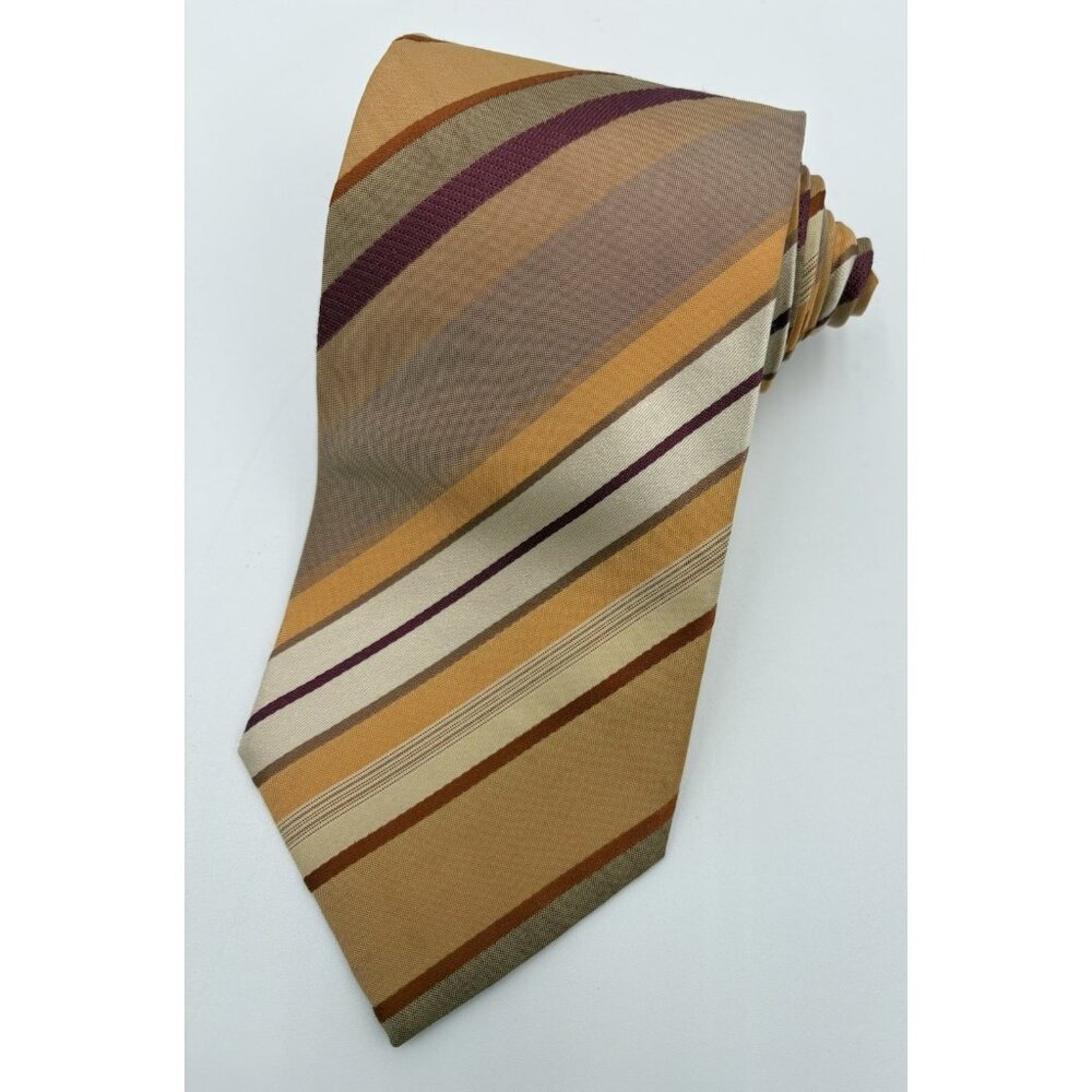 HUGO BOSS Men's 100% Silk Necktie ITALY Orange Maroon Designer Striped GUC